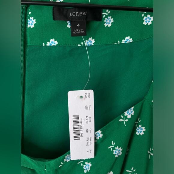 J Crew Puff-sleeve midi dress floral print green 4 NEW - Picture 7 of 11